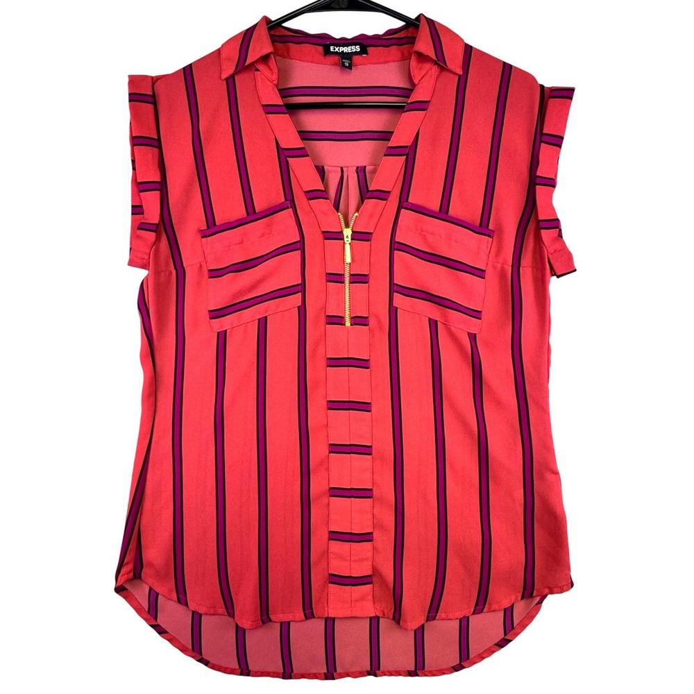 Express Shirt Women's XS Blouse‎ Pink Striped Sleeveless Top Black Business